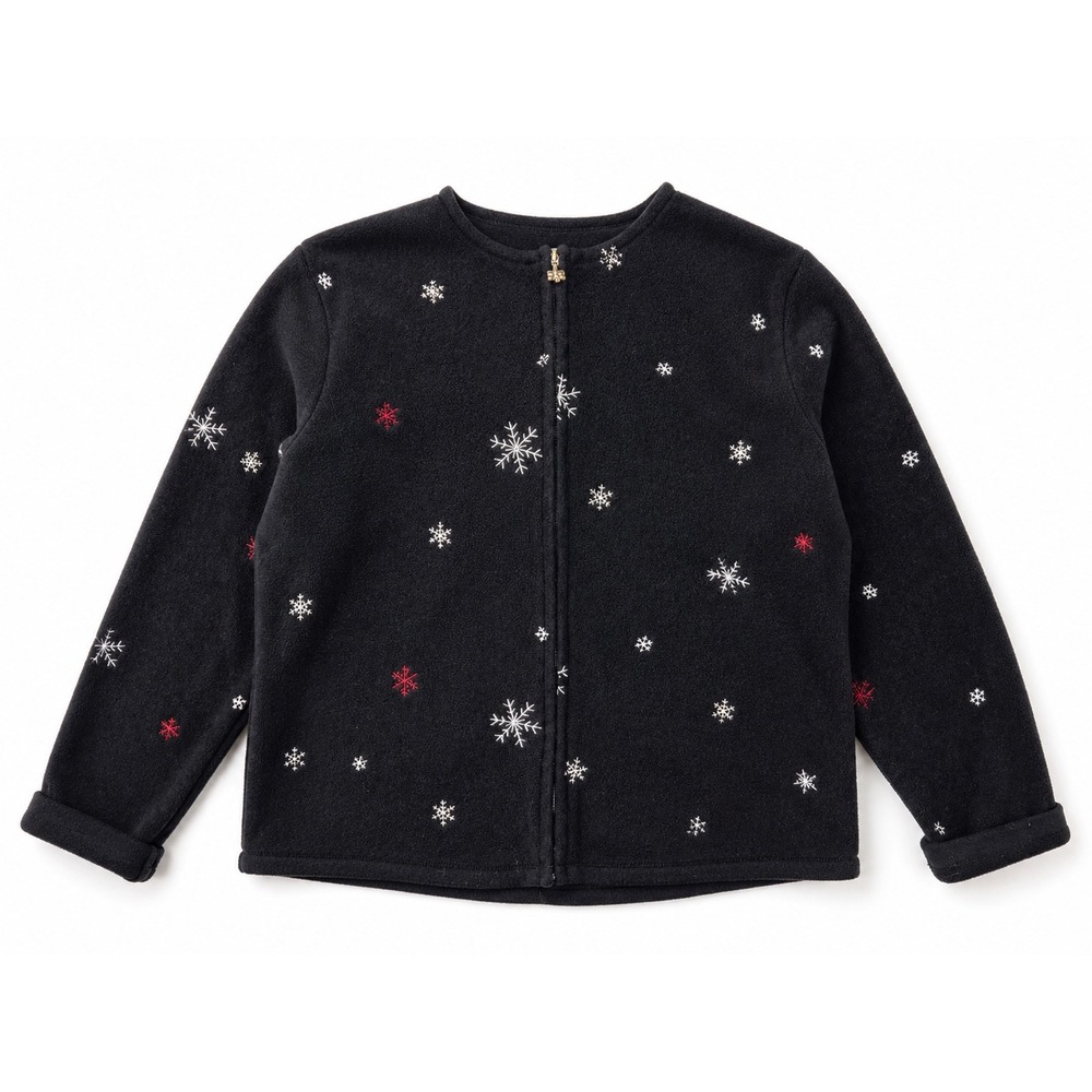 C&B Sport Croft & Barrow Vintage Black Fleece Snowflake Zip Cardigan Jacket